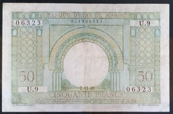 50 Francs - Banque d'État du Maroc - 2-12-49