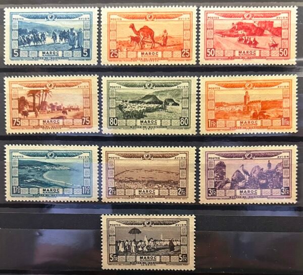 Maroc – N° 12 à 21 – Série complète – Année 1928 – Cote 110 €.