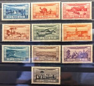 Maroc – N° 12 à 21 – Série complète – Année 1928 – Cote 110 €.