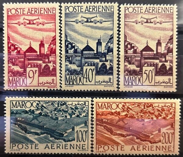 Maroc – N° 60 à 64 – Série complète MNH** – Année 1947 – Cote 18 €.