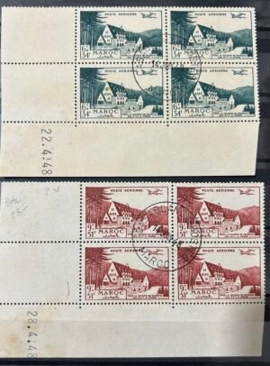 Maroc – N° 68 - 69 – Série complète de Bloc de 4 Timbres – Année 1948 – Cote 24 €.