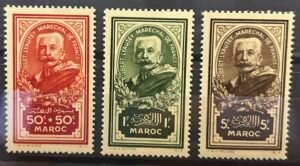 Maroc – N°150 à 152 – Série Complète de 3 timbres - MH*  – Année 1935 – Cote 77 €.
