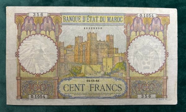 IMG_E1716 100 Francs Banque d’État Maroc 14-11-41 - Morocco Banknote